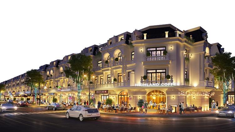 Phối cảnh dãy shophouse đẳng cấp của khu compound thông minh, khép kín, giá rẻ 5F Apollo.